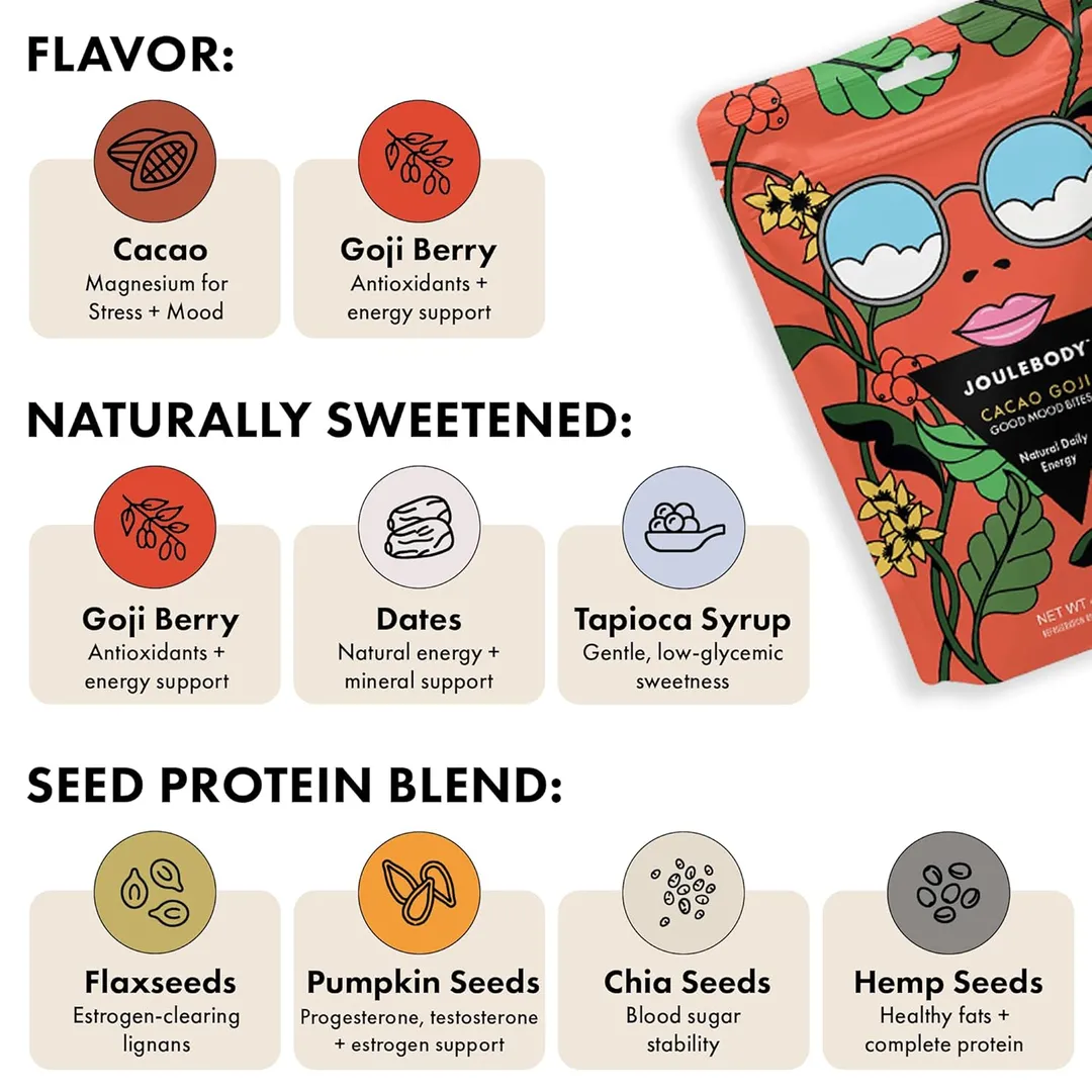 Joulebody Cacao Goji Good Mood Bites | Organic Plant-Based Energy Bites | No Refined Sugar