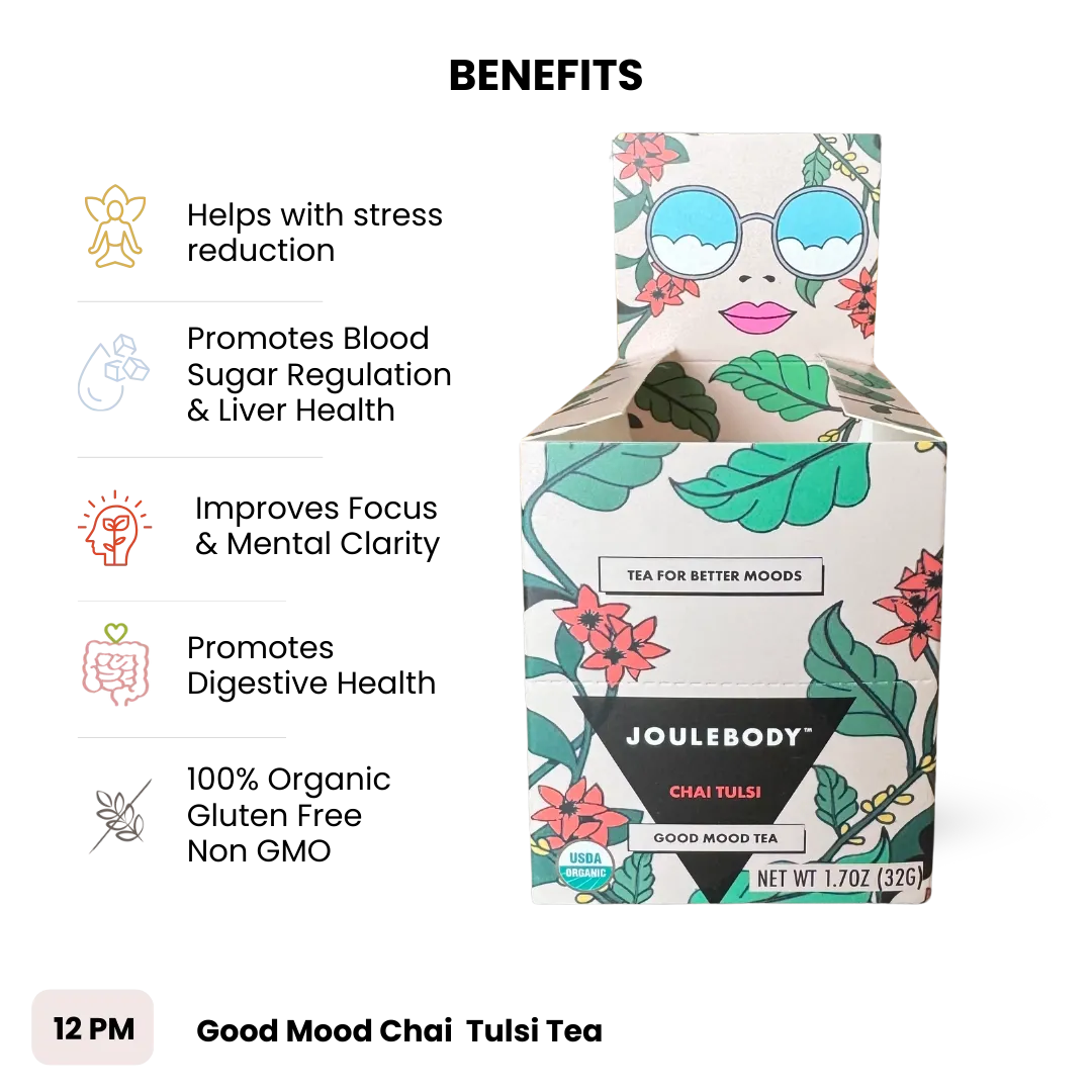 Joulebody Good Mood Chai Tulsi Tea | Organic Caffeine-Free Herbal Chai