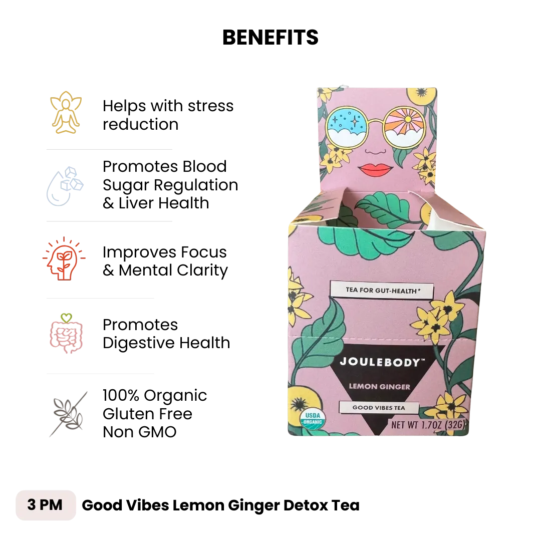 Joulebody Good Vibes Lemon Ginger Tea | Organic Caffeine-Free Herbal Tea
