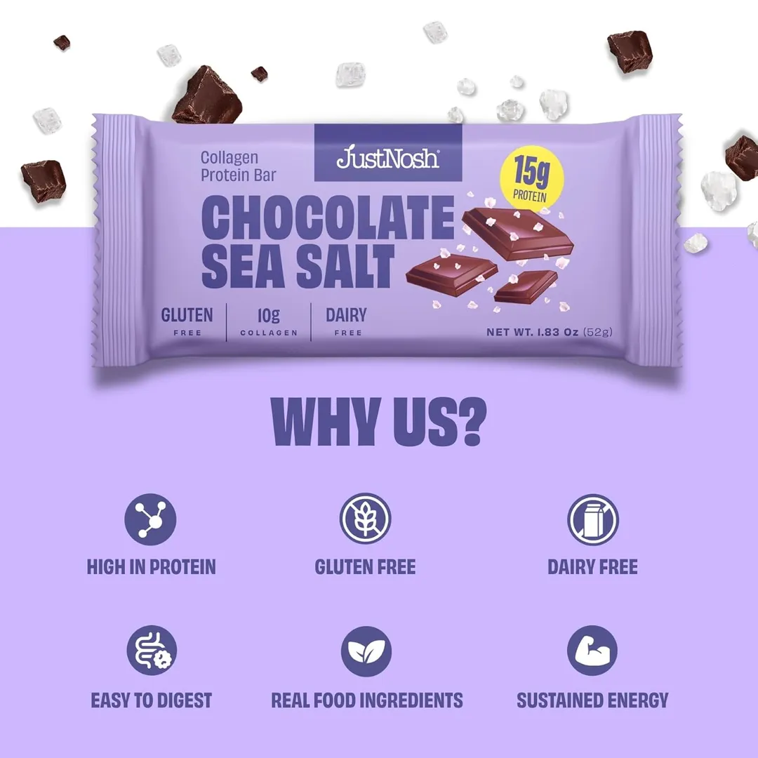 Chocolate Sea Salt Collagen Protein Bar – 12 Pack (15g Protein, Peanut-Free)