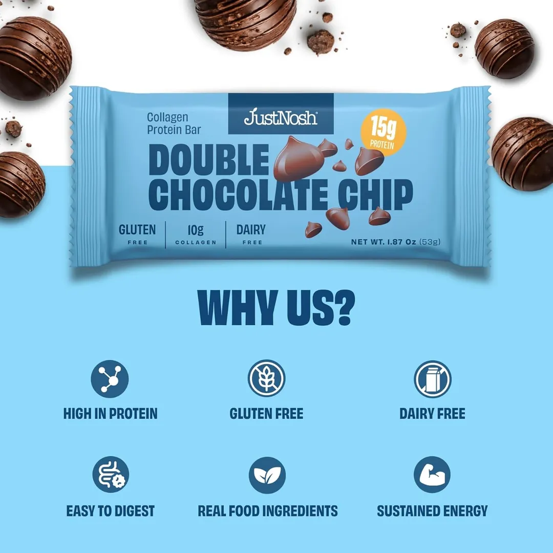 Double Chocolate Chip Collagen Protein Bar – 12 Pack (15g Protein)