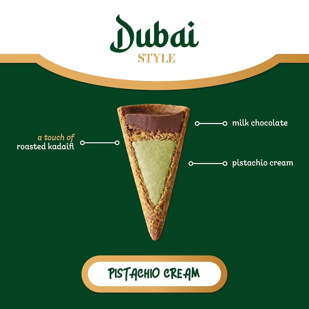 Just The Fun Part, Bite-Size Crispy Mini Waffle Cones, Filled with, Great for Snacks - Kosher, Dubai-Style Mini-Waffle Cones + Pistachio (Pack of 6)