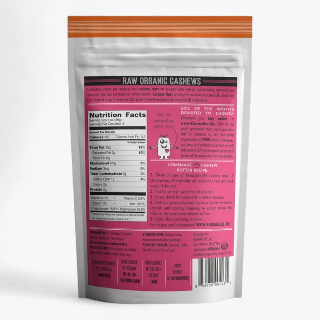 Raw Organic Cashews - 6 oz