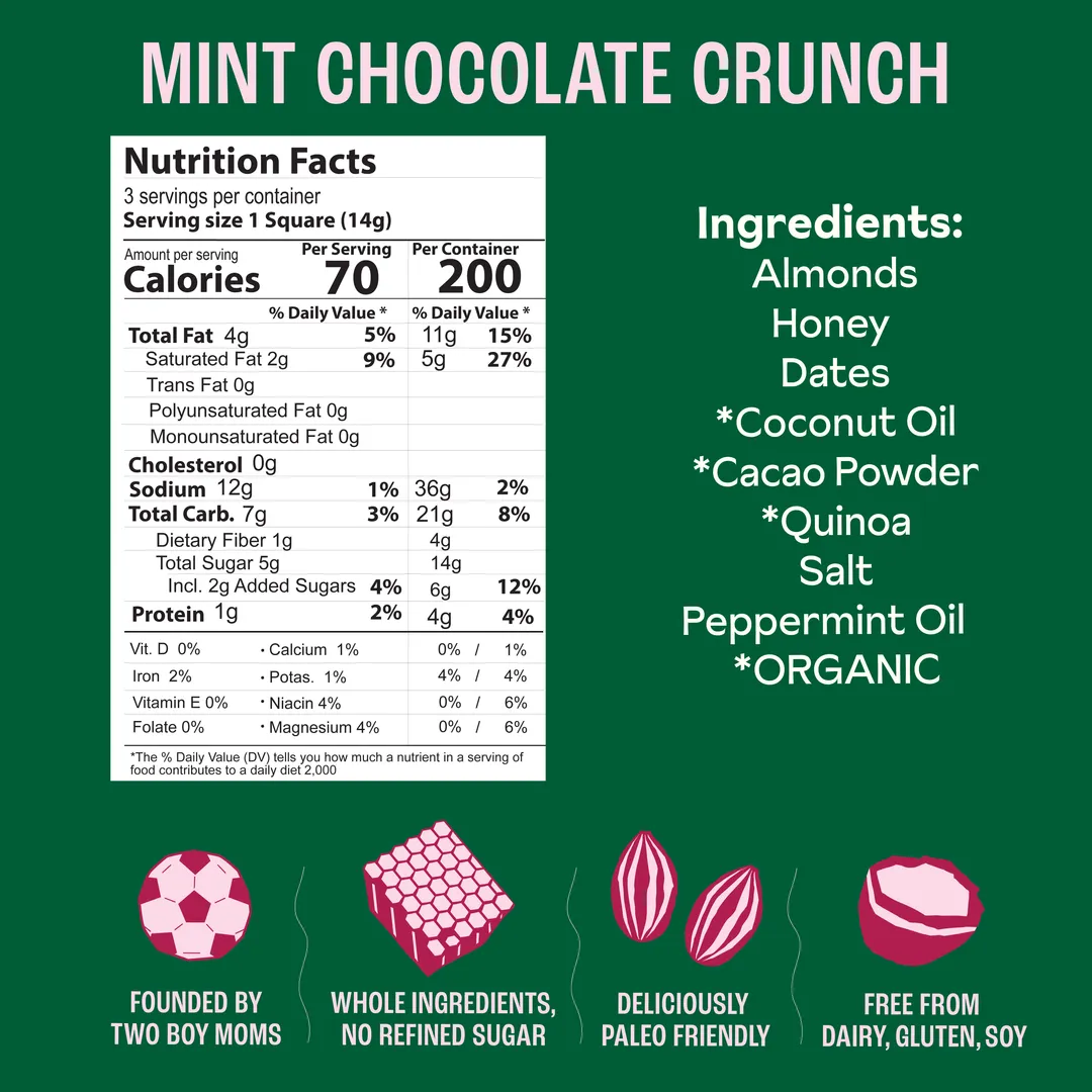 Snack Size Mint Crunch Brownie Batter Bite 0.5oz Mini (Gluten Free, Dairy Free, Paleo, No Refined Sugar)