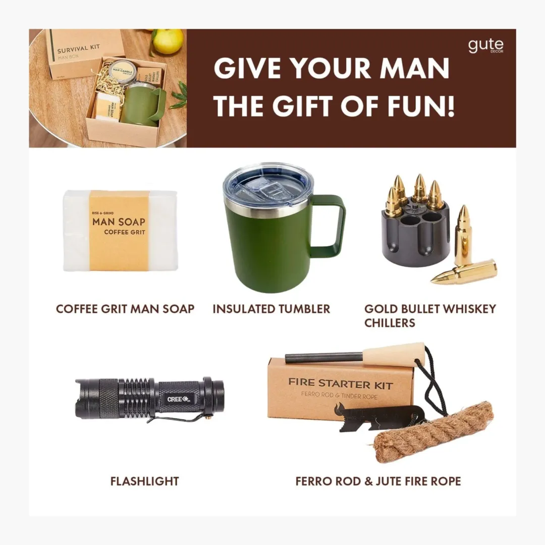 Gift for Men - Holiday Man Box Holiday Survival Box for Men