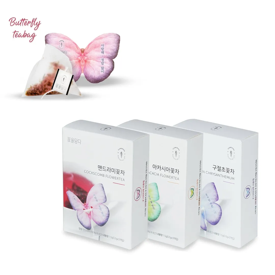Butterfly Flower Teabag Gift Set - PINK (3 flavors × 3 teabags each)