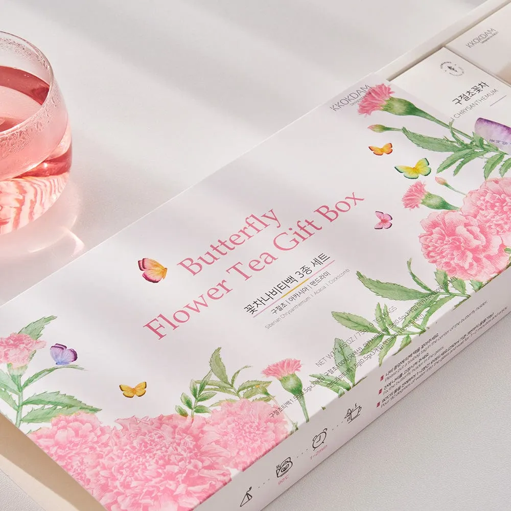 Butterfly Flower Teabag Gift Set - PINK (3 flavors × 3 teabags each)