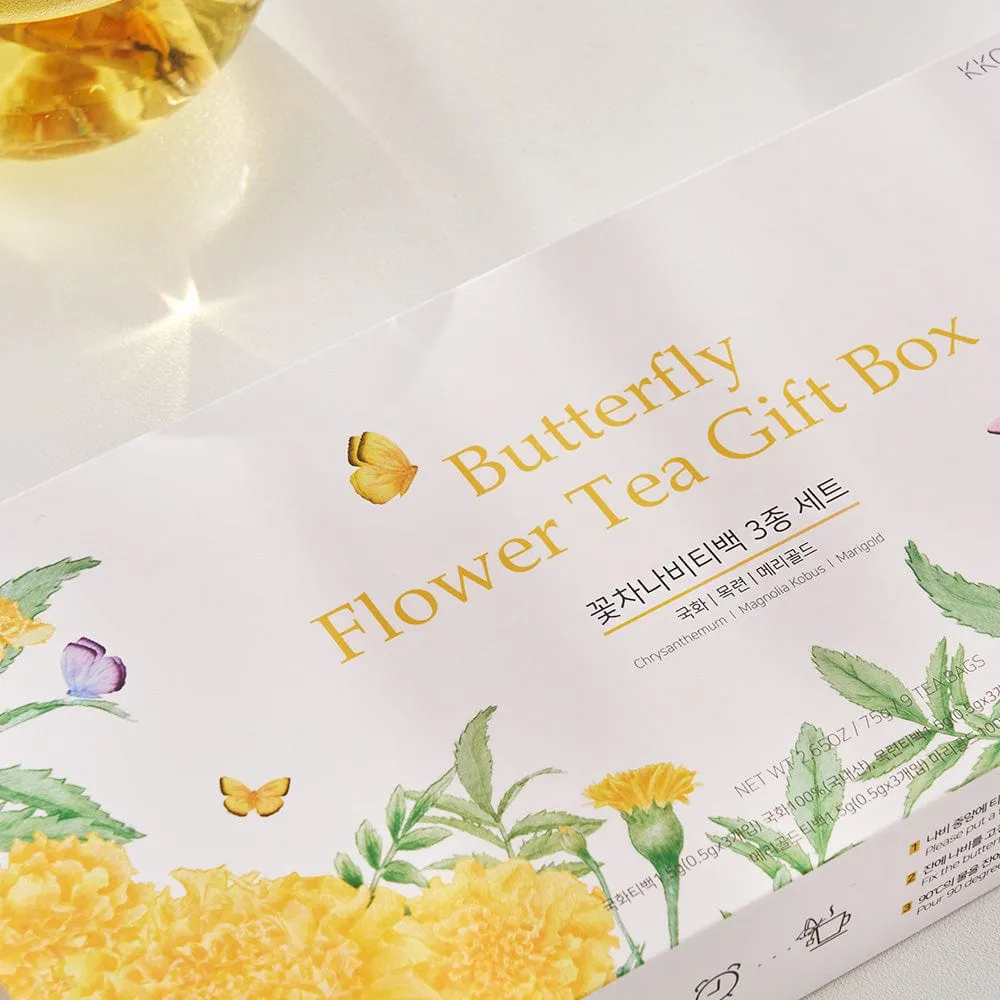 Butterfly Flower Teabag Gift Set - YELLOW (3 flavors × 3 teabags each)