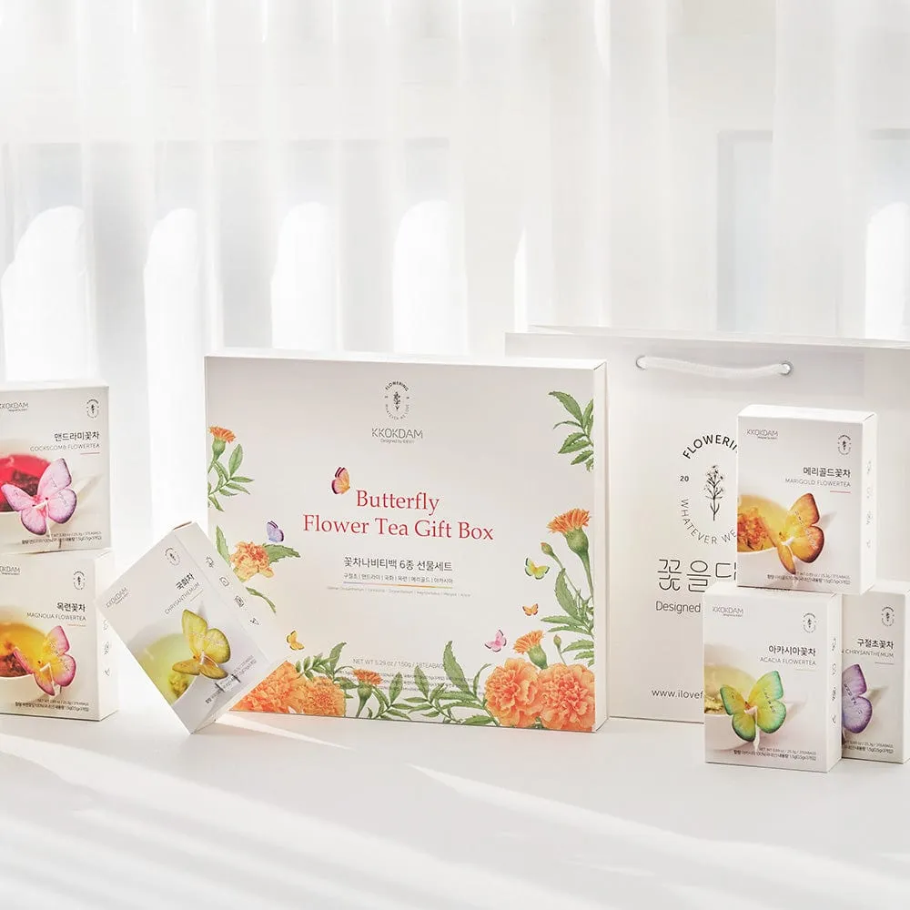 Butterfly Flower Teabag Gift Set - ORANGE (6 flavors × 3 teabags each)