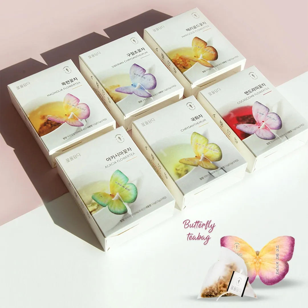 Butterfly Flower Teabag Gift Set - ORANGE (6 flavors × 3 teabags each)