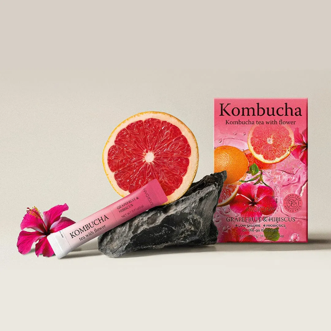 Flower Kombucha Powder Tea (15 Packets) - Grapefruit&Hibiscus