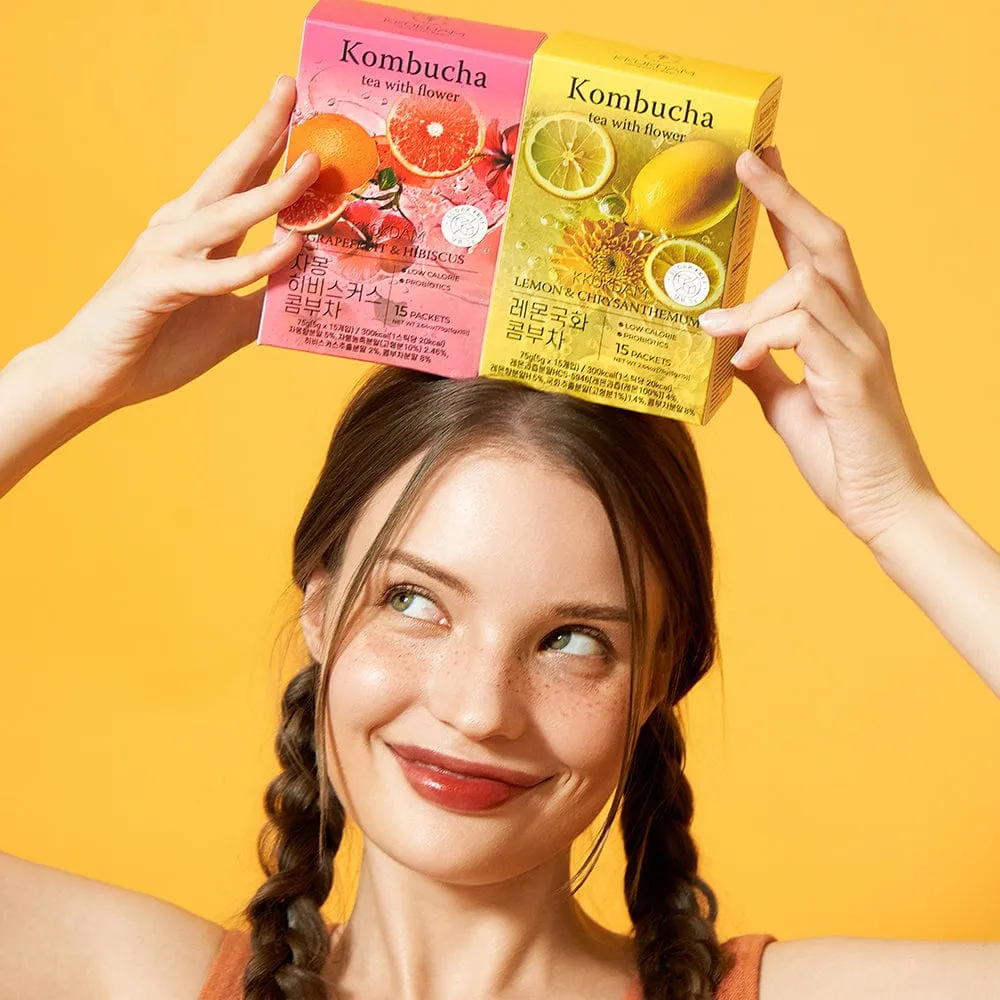 Flower Kombucha Powder Tea (15 Packets) - Grapefruit&Hibiscus