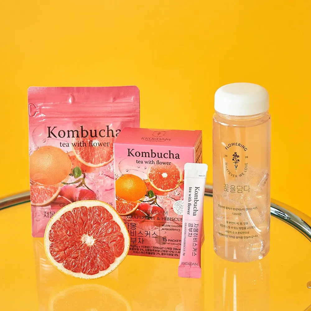 Flower Kombucha Powder Tea (15 Packets) - Grapefruit&Hibiscus