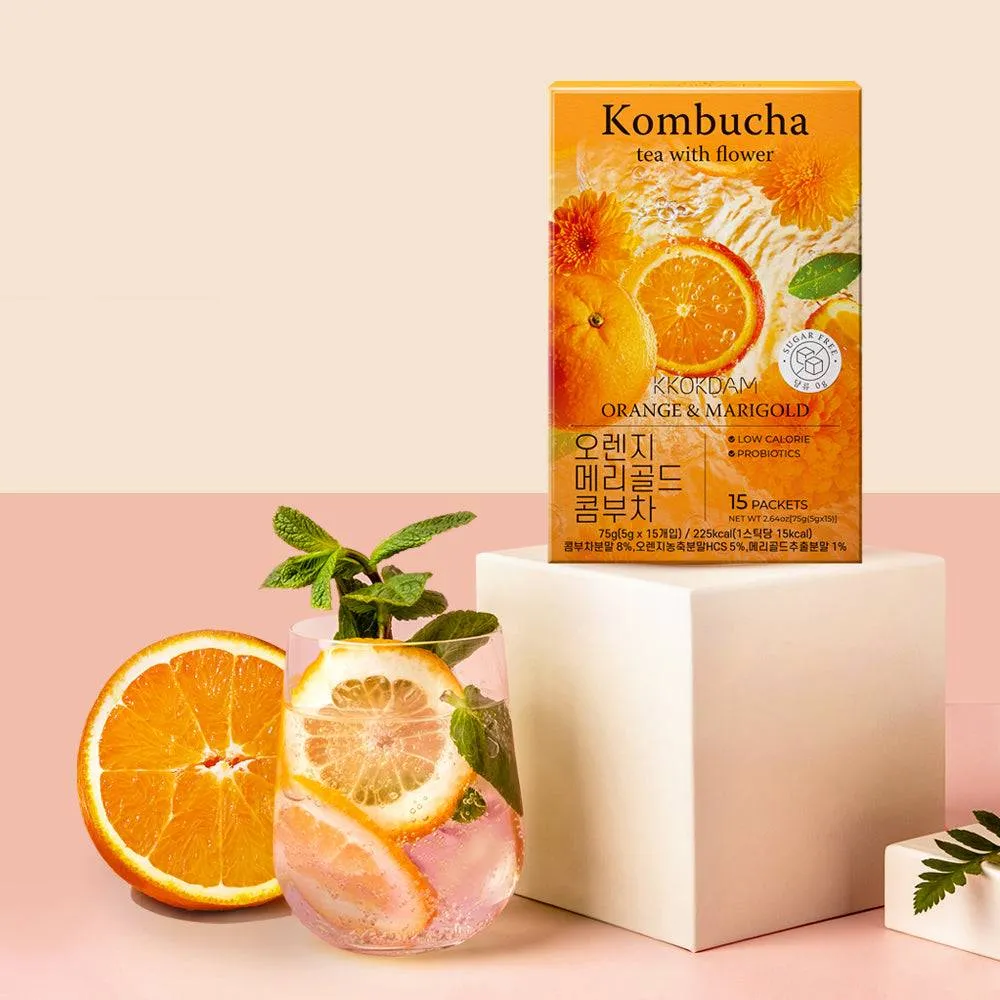 Flower Kombucha Powder Tea (15 Packets) - Orange&Marigold