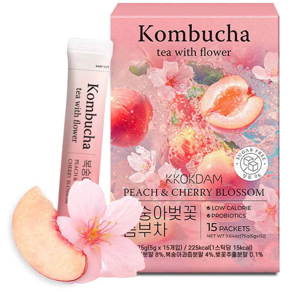 Flower Kombucha Powder Tea (15 Packets) - Peach&Cherry Blossom