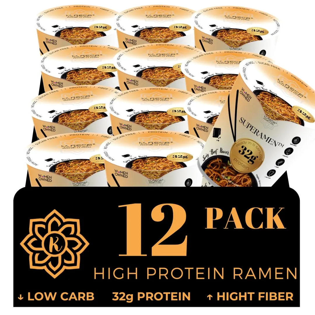 Spicy "Beef" - Superamen Bold Flavors, Better Noodles – High Protein, Low Carb, Plant Based, Keto Comfort Food (12 Pack)