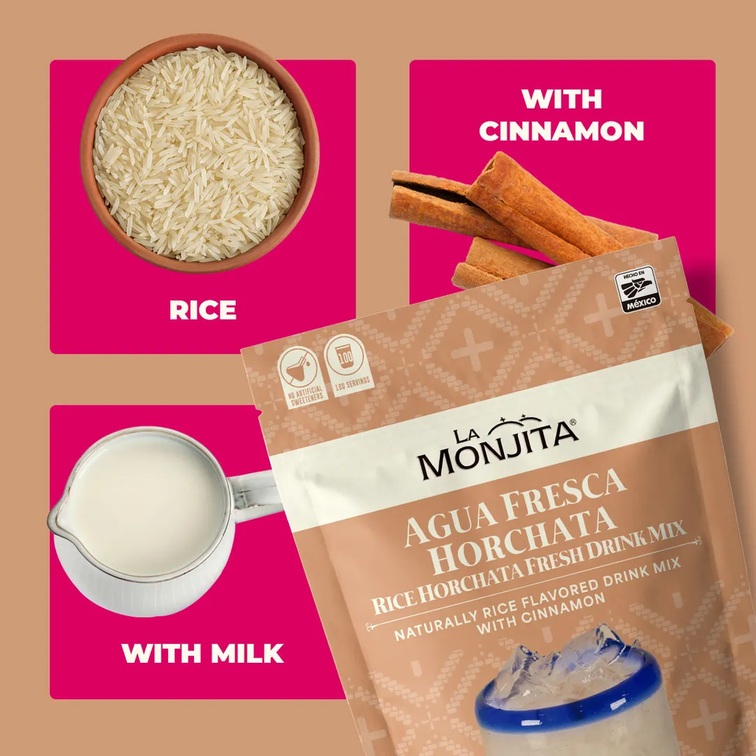 La Monjita Agua Fresca Horchata - Mexican Agua de Horchata Naturally Rice Flavored Drink Mix With Cinnamon
