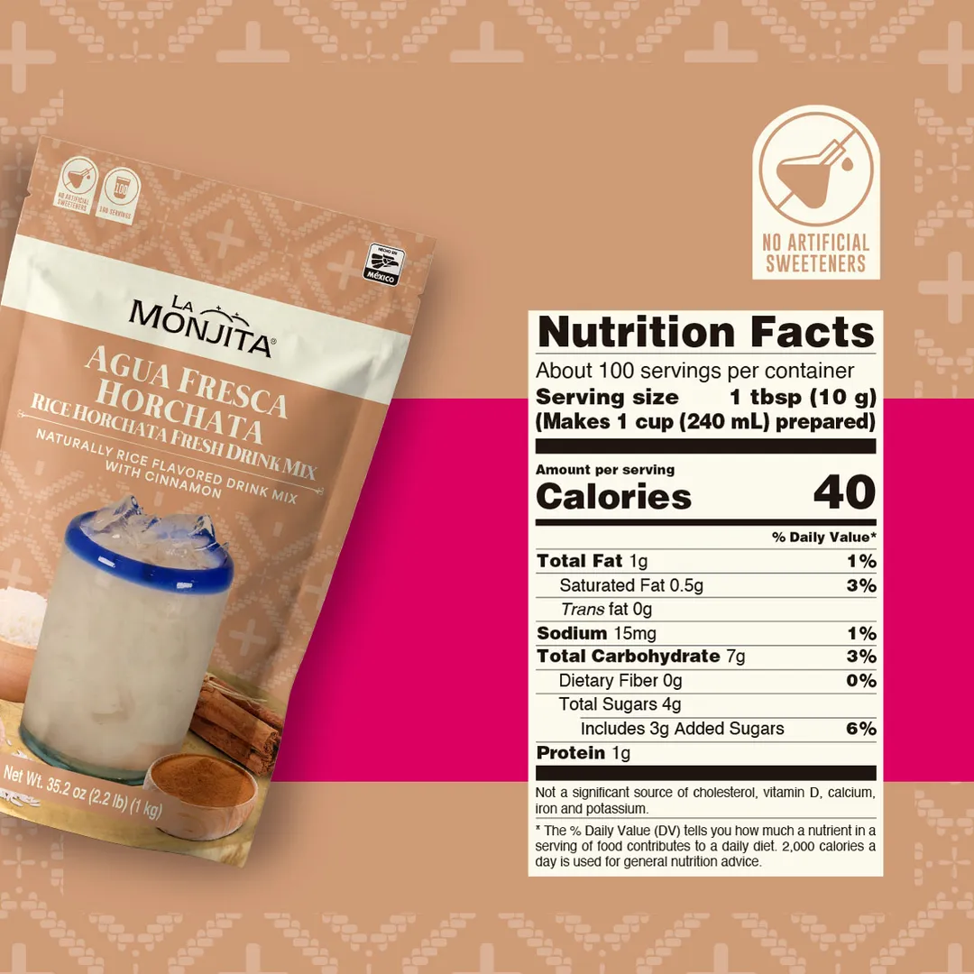 La Monjita Agua Fresca Horchata - Mexican Agua de Horchata Naturally Rice Flavored Drink Mix With Cinnamon