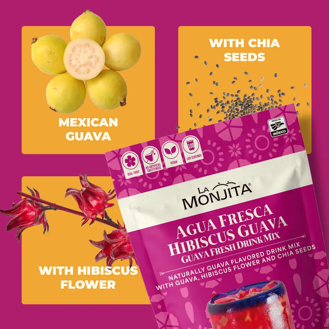 La Monjita Agua Fresca Hibiscus Guava – Naturally Flavored Drink Mix with Hibiscus, Guava, and Chia Seeds (500g / 17.6oz Pouch)