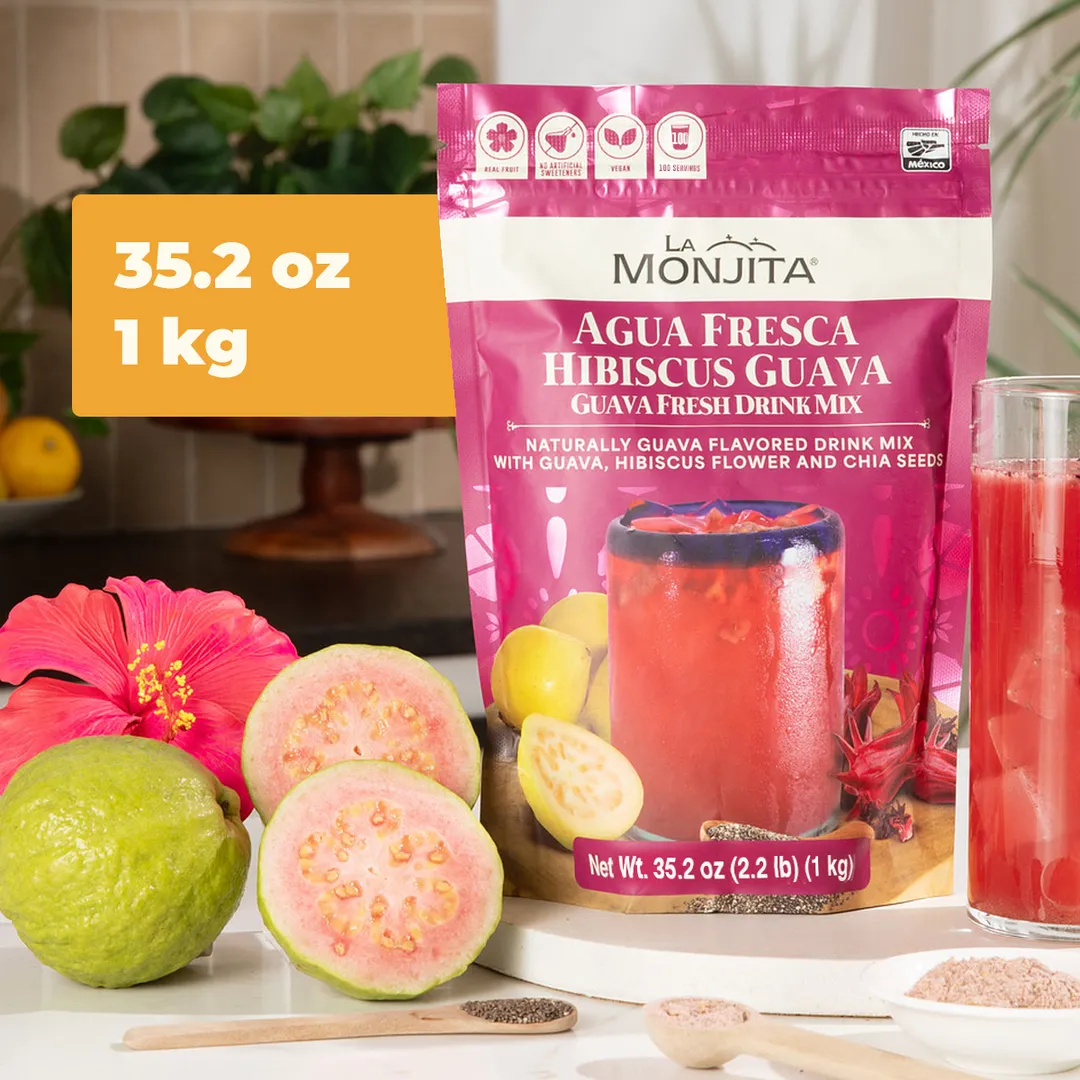 La Monjita Agua Fresca Hibiscus Guava – Naturally Flavored Drink Mix with Hibiscus, Guava, and Chia Seeds (500g / 17.6oz Pouch)