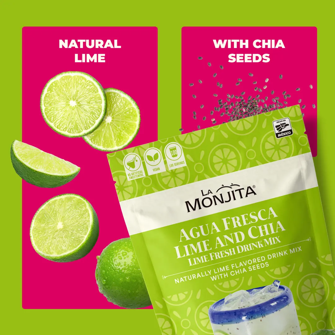 La Monjita Agua Fresca Lime and Chia - Naturally Lime Flavored Drink Mix With Chia Seeds