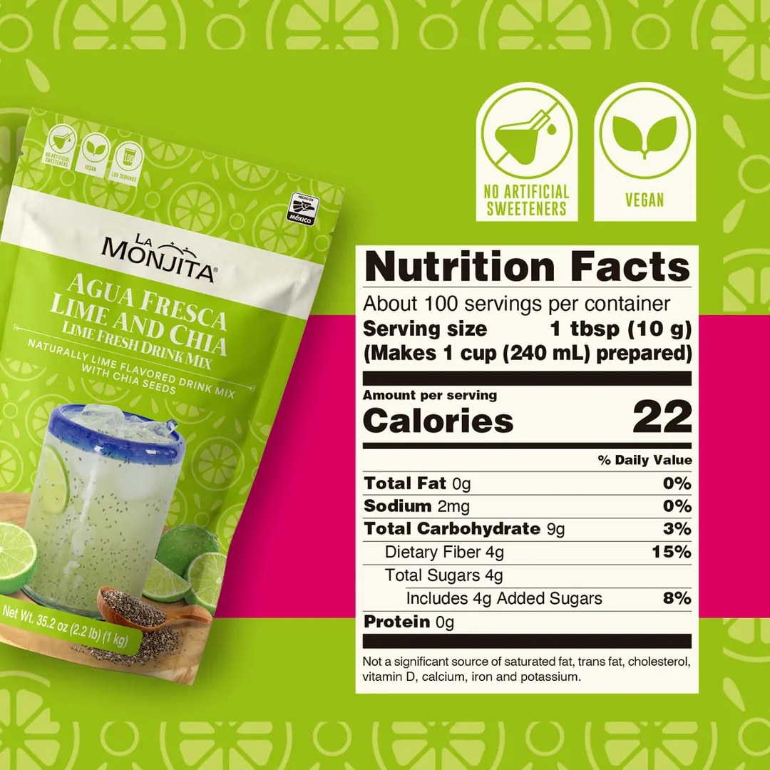 La Monjita Agua Fresca Lime and Chia - Naturally Lime Flavored Drink Mix With Chia Seeds