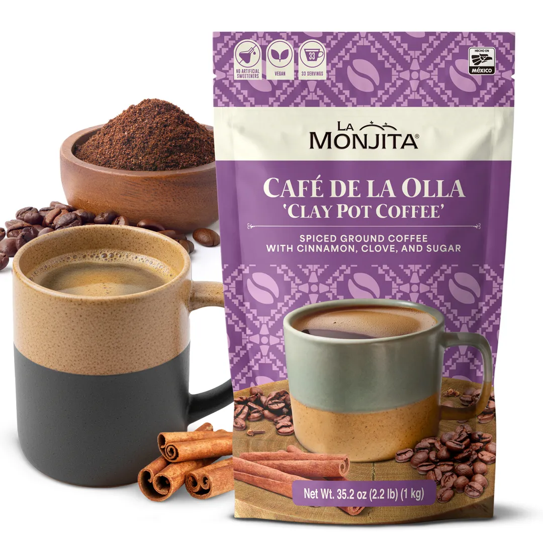 La Monjita Traditional Mexican Coffee - Café de la Olla – Ground Coffee Blend with Cinnamon & Clove (500g / 17.6oz Pouch)
