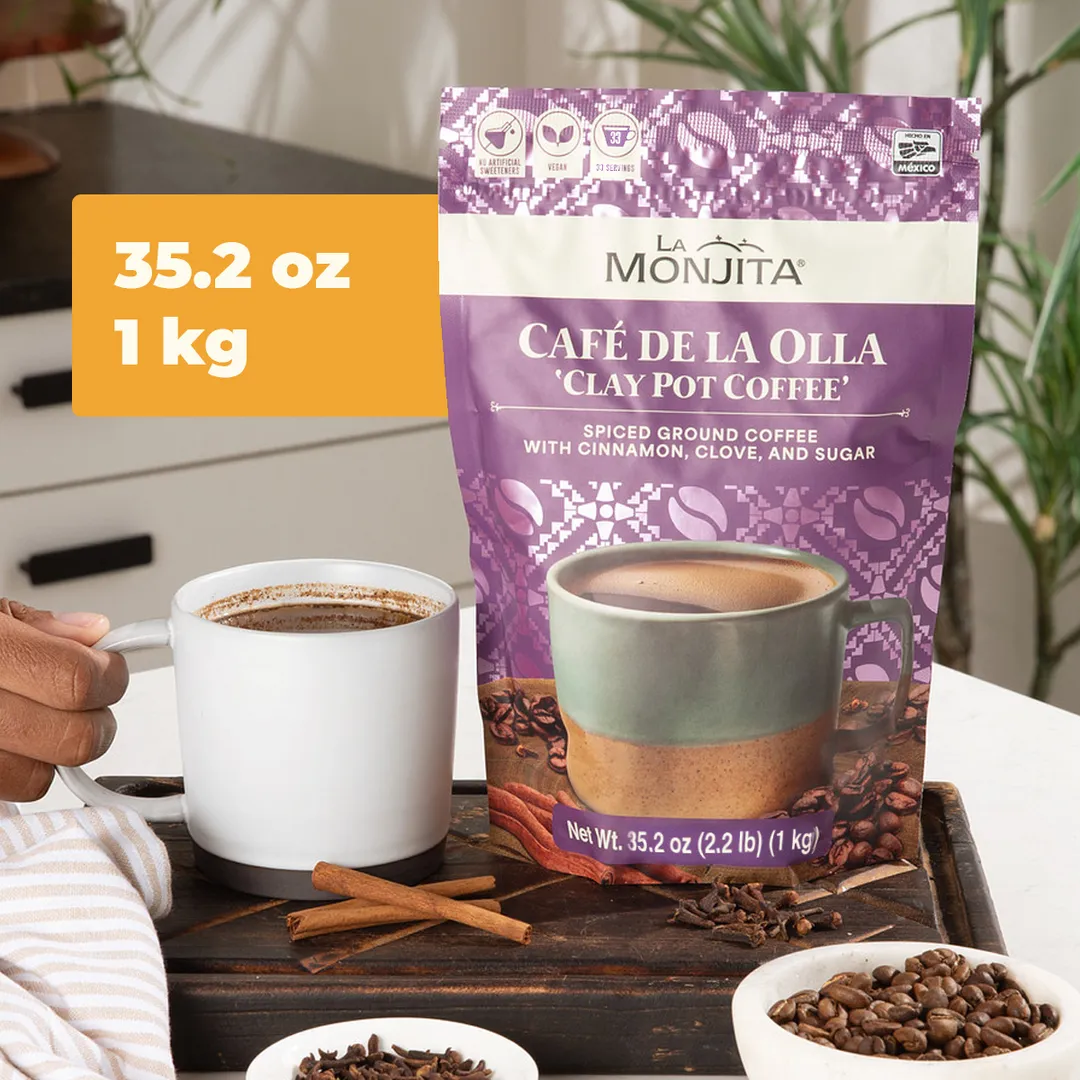 La Monjita Traditional Mexican Coffee - Café de la Olla – Ground Coffee Blend with Cinnamon & Clove (500g / 17.6oz Pouch)