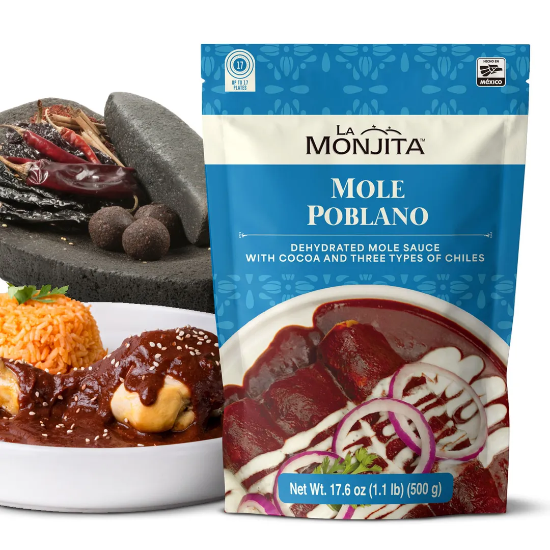 La Monjita Traditional Mexican Mole Poblano Sauce Powder Mix - Traditional Dry Sauce Blend with Chiles, Cacao, Tortilla & Sesame Seeds - Authentic Mexican Flavor for Chicken, Turkey, Tamales, and Enchiladas