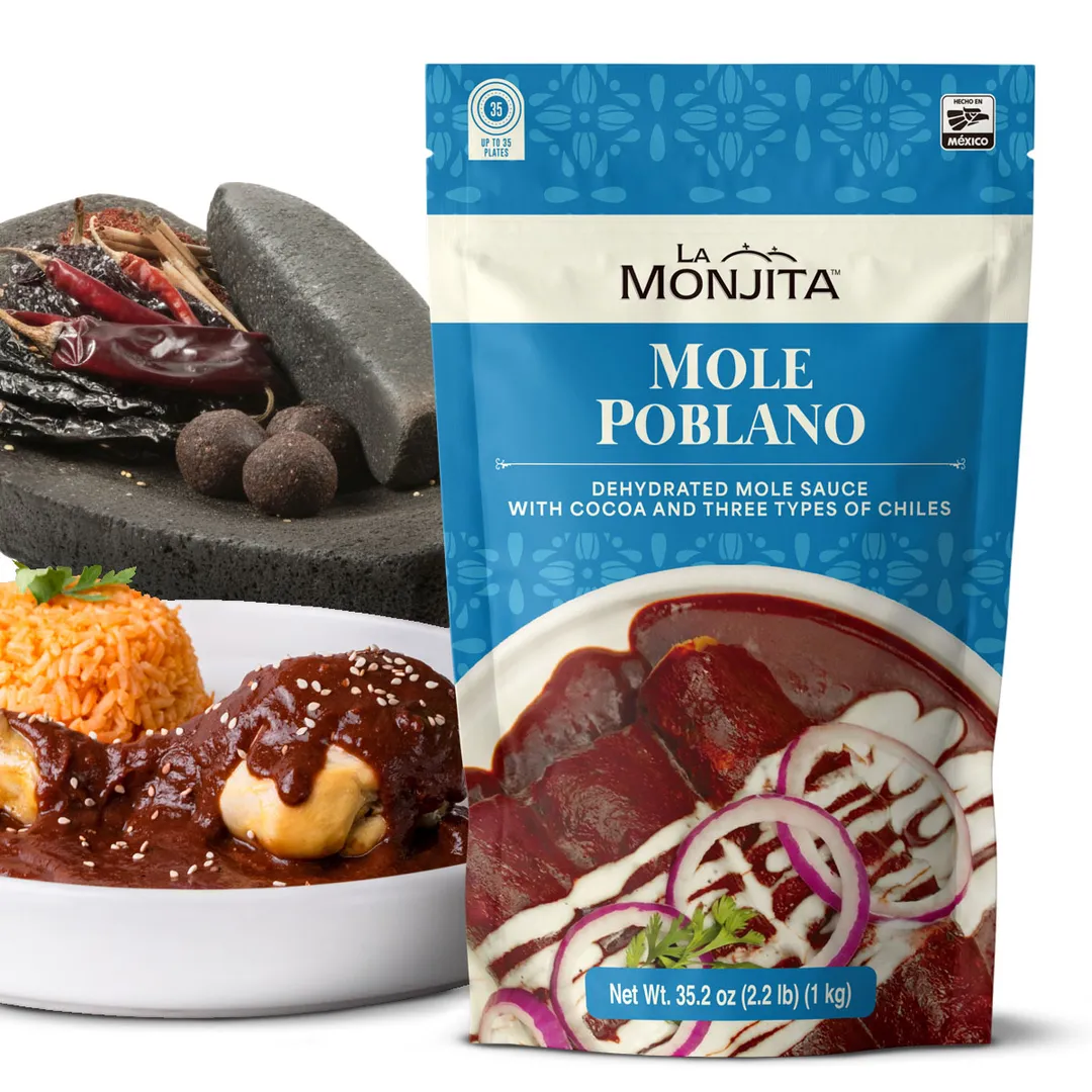La Monjita Traditional Mexican Mole Poblano Sauce Powder Mix - Traditional Dry Sauce Blend with Chiles, Cacao, Tortilla & Sesame Seeds - Authentic Mexican Flavor for Chicken, Turkey, Tamales, and Enchiladas variant