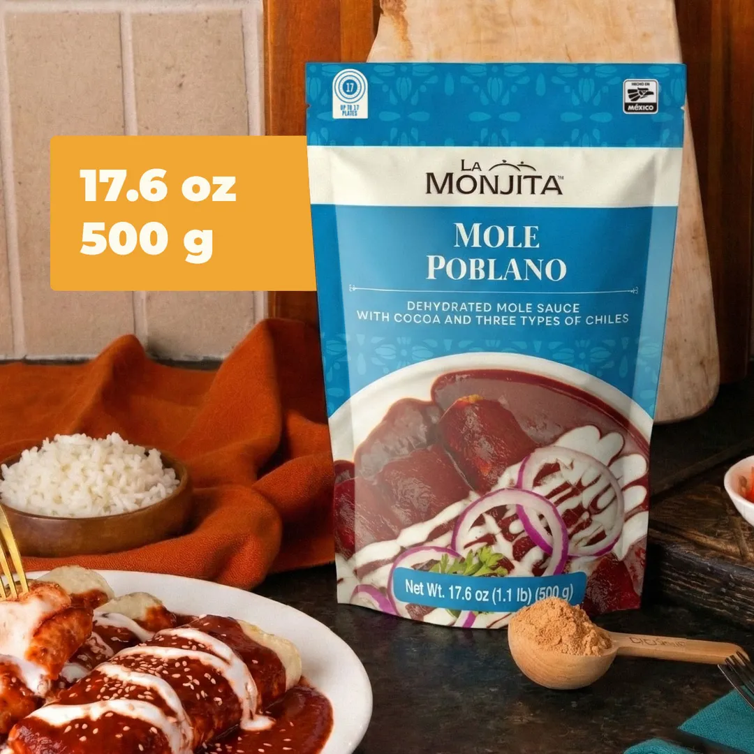 La Monjita Traditional Mexican Mole Poblano Sauce Powder Mix - Traditional Dry Sauce Blend with Chiles, Cacao, Tortilla & Sesame Seeds - Authentic Mexican Flavor for Chicken, Turkey, Tamales, and Enchiladas