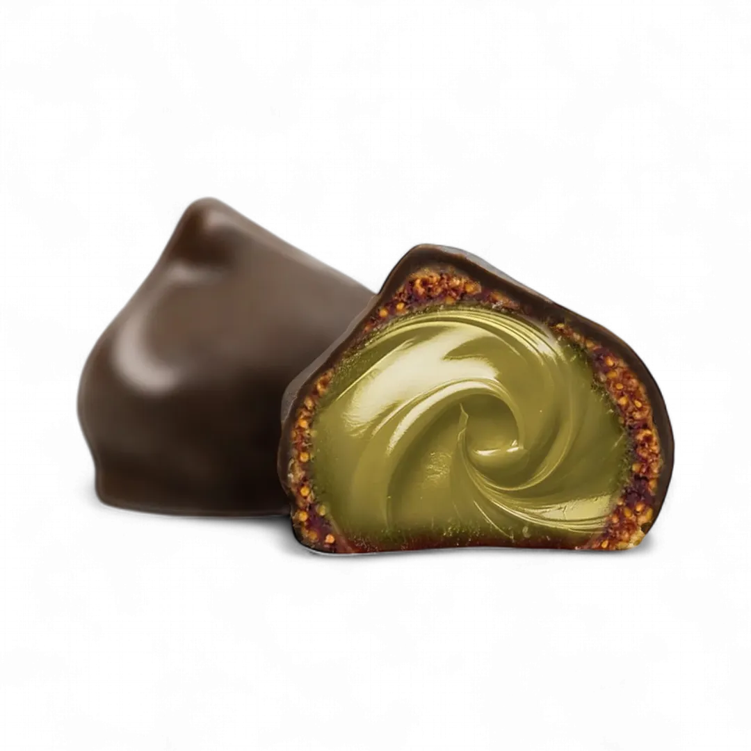 Fig bonbon with pistachio and dark chocolate 