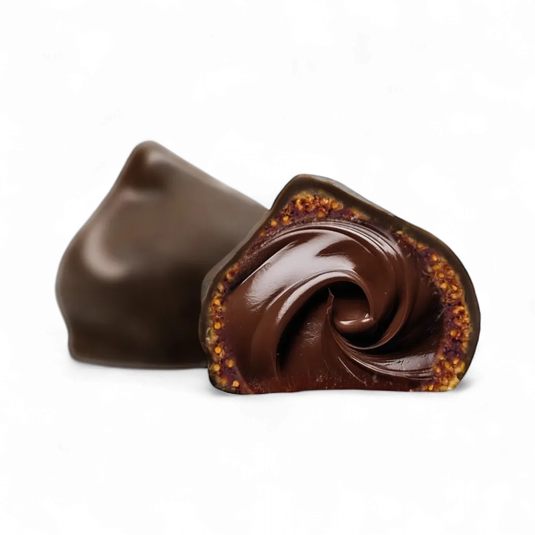 Fig bonbon with praliné and dark chocolate 