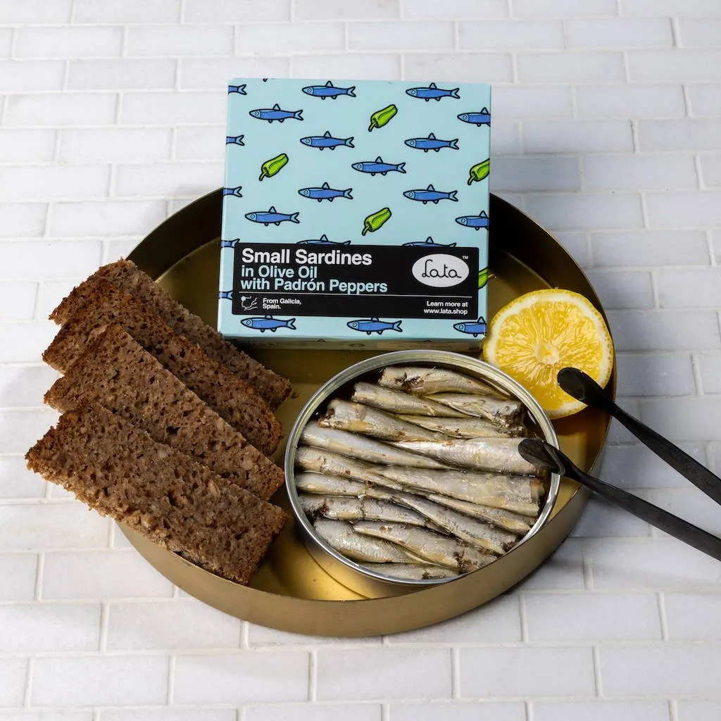 Lata Small Sardines in Olive Oil with Padrón Peppers