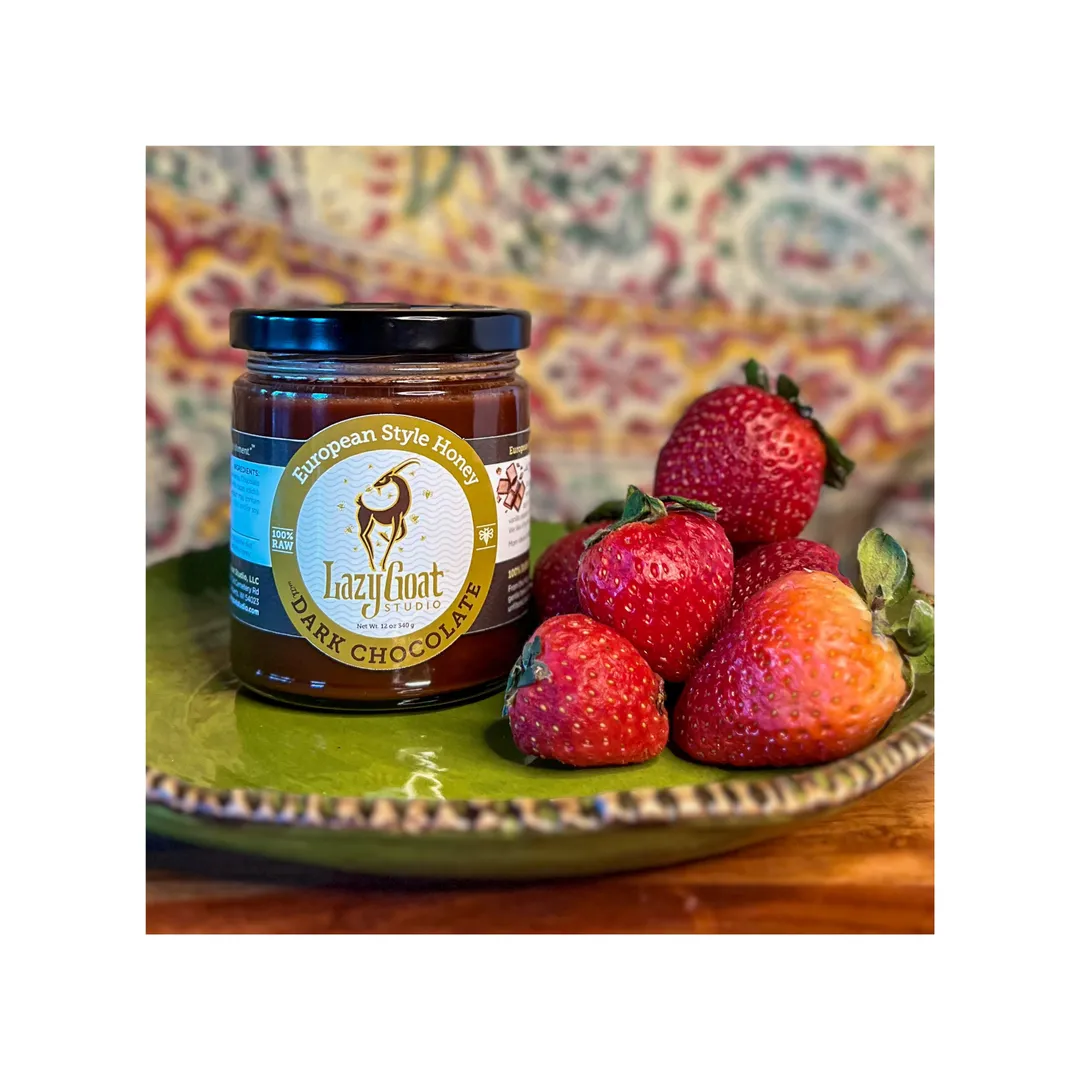 Dark Chocolate Creamed Honey -Euro Style by Lazy Goat Studio, 3oz