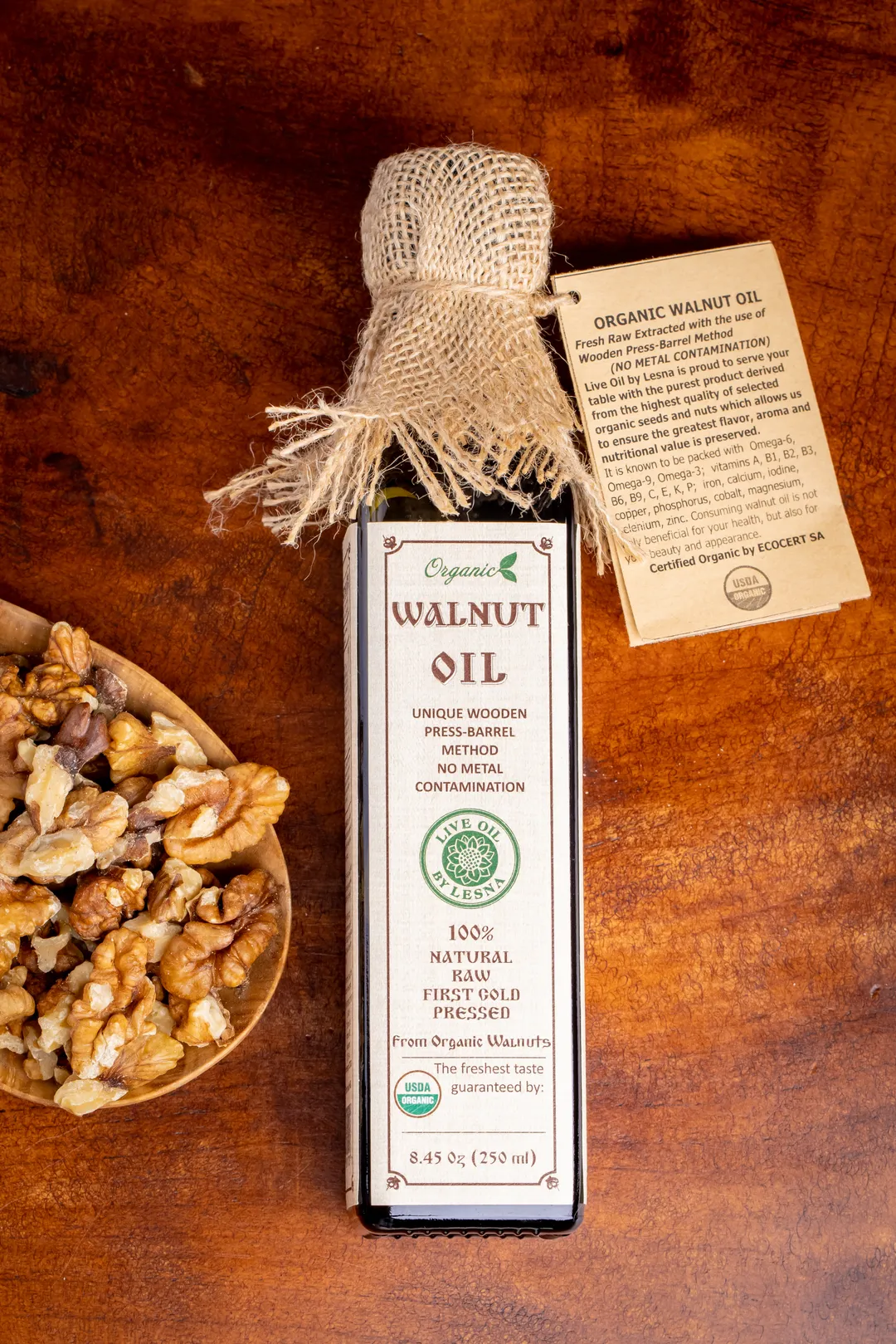 Certified Organic Walnut Oil – Raw Cold-Pressed