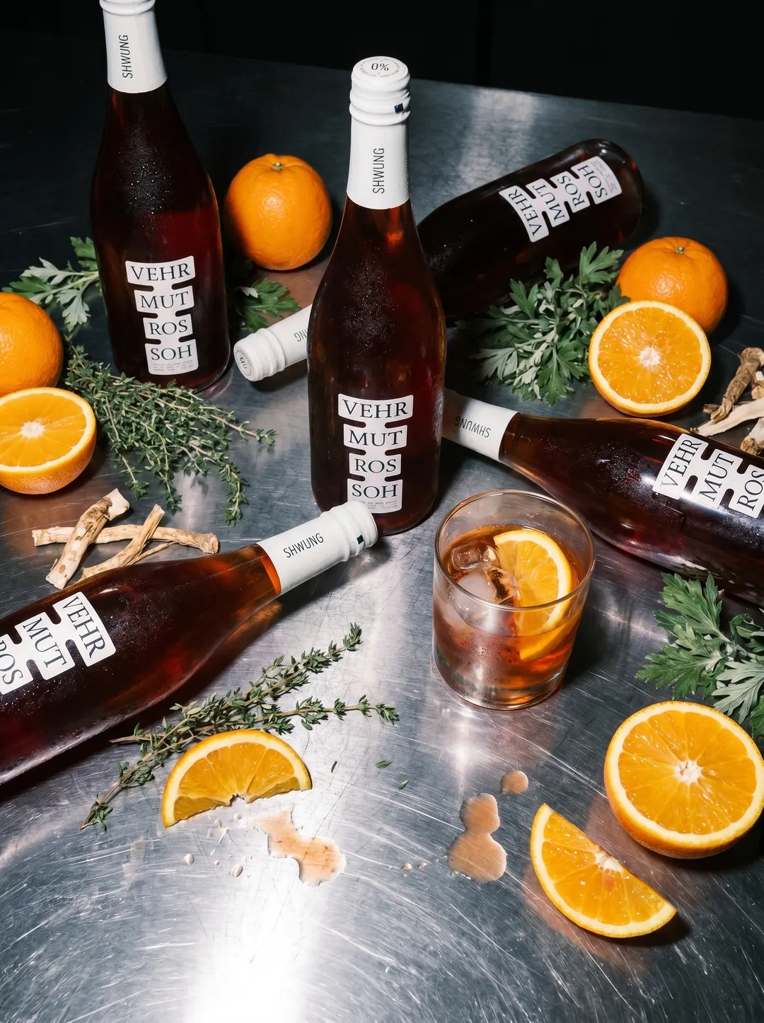 [vehr-mut ros-soh] - Italian aperitivo