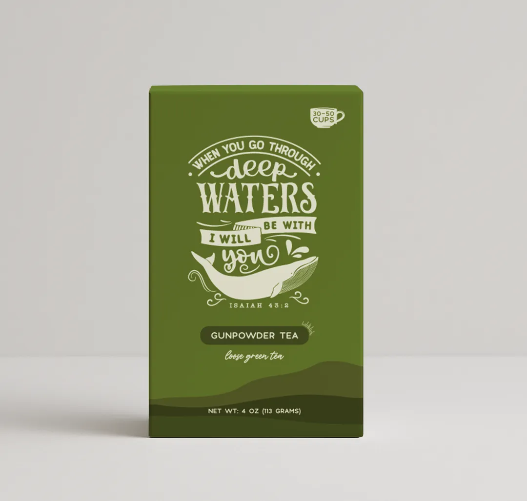 Bible Verse Tea "When You Go Through Deep Waters" Gunpowder variant