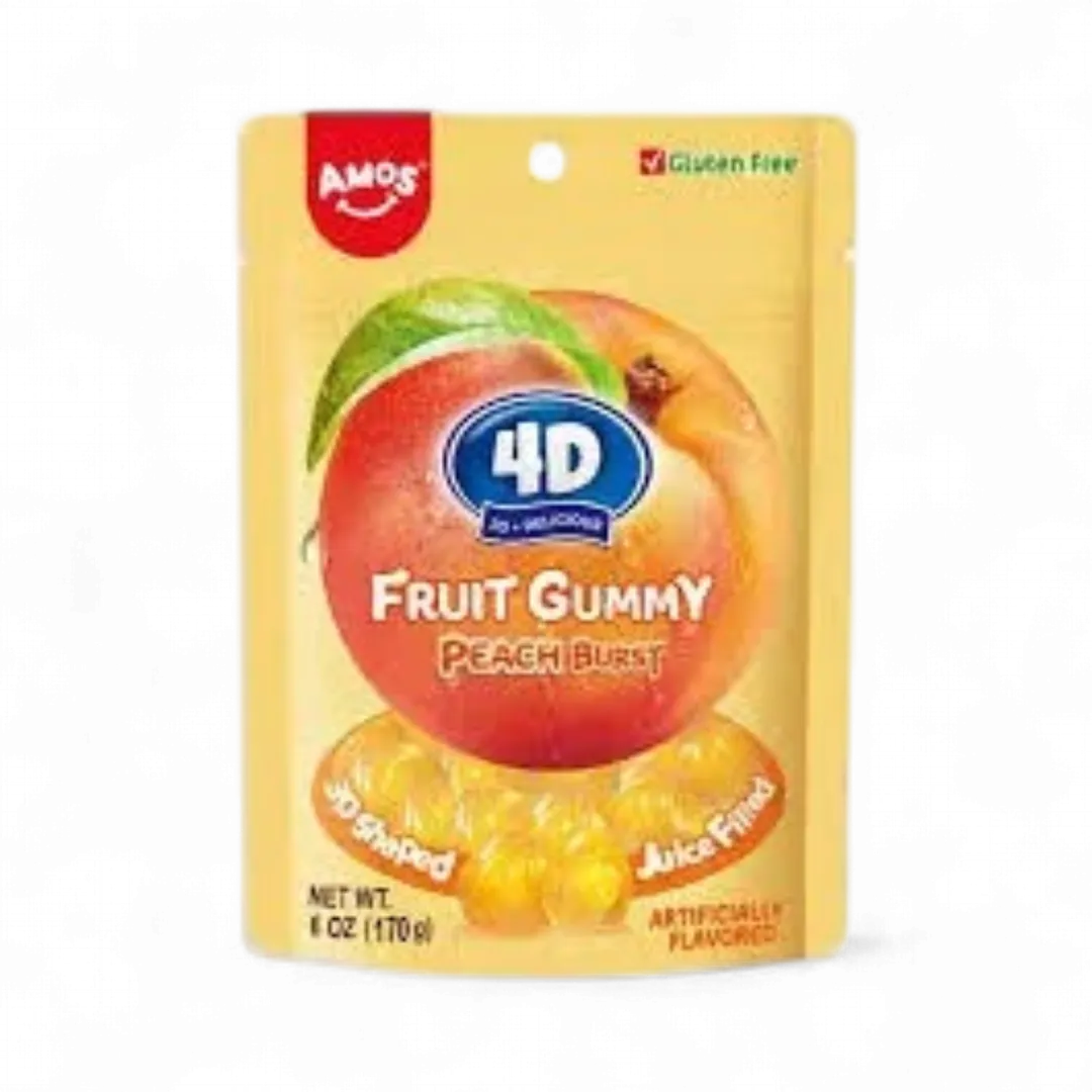 4D Amos Fruit Gummy Peach Burst 12 Ct 6 Oz Standing Bag