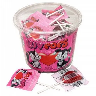 Adam & Brooks Luv Pop Heart Lollipops Cherry Red 40 ct Tub