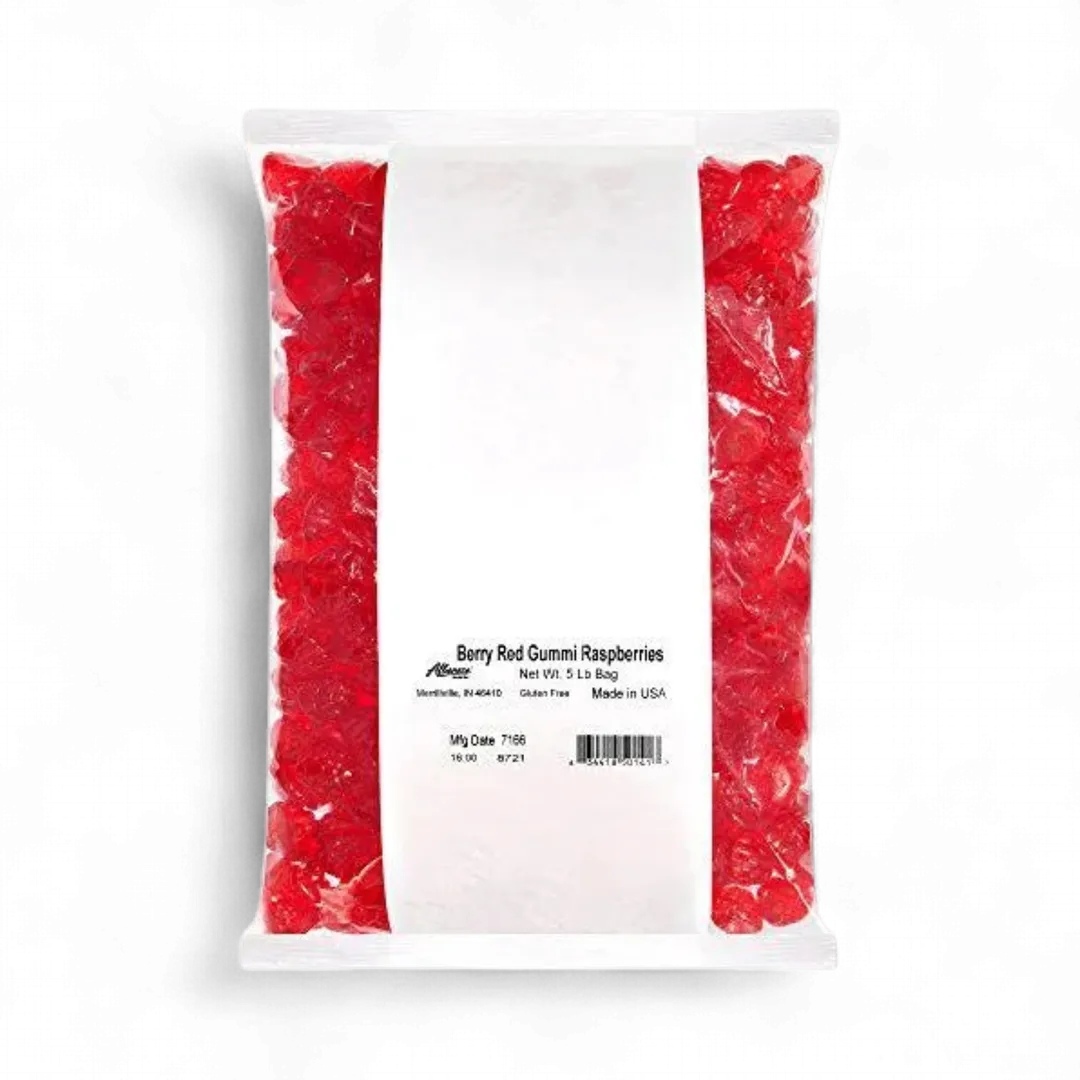 Albanese Berry Red Gummi Raspberries 5 Pound Bag Bulk