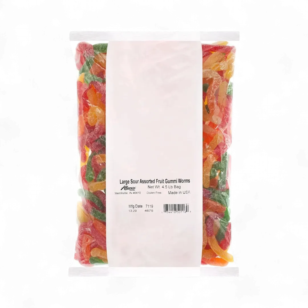 Albanese Large Sour Assorted Gummy Worms 4.5 Pound Bag Bulk