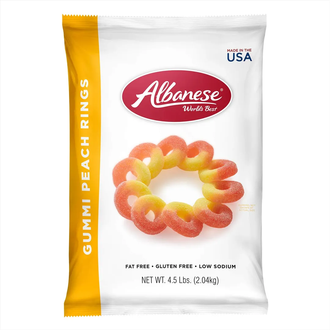 Albanese Peach Gummi Rings 4.5 Pound Bag