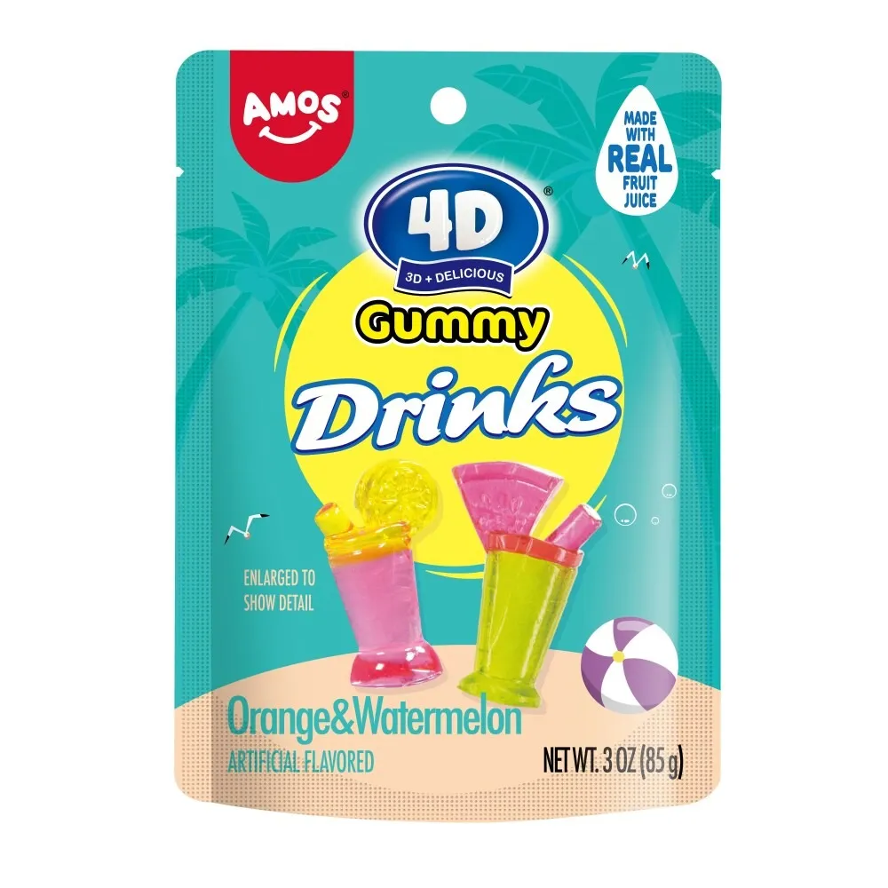 Amos 4D Gummy Drinks Orange & Watermelon 3 oz 12 ct