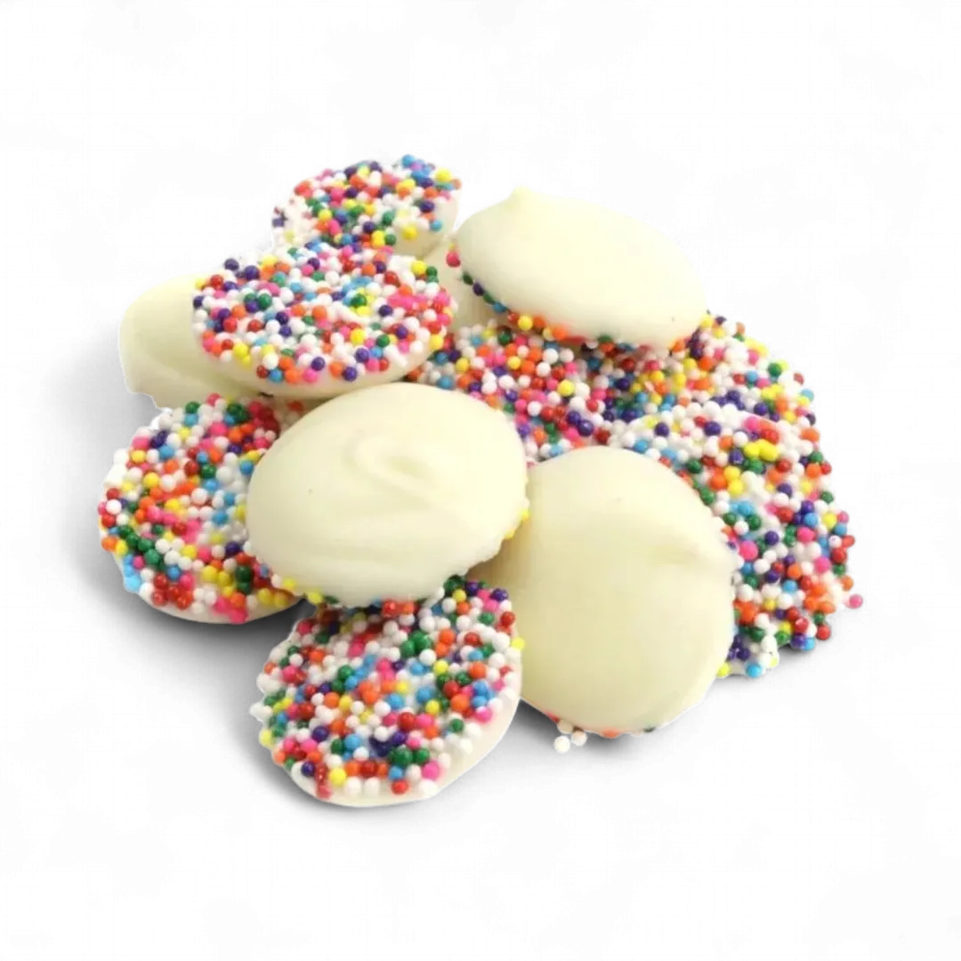 Ashers White Chocolate Nonpareils with Rainbow Seed 8 Pound Box Bulk