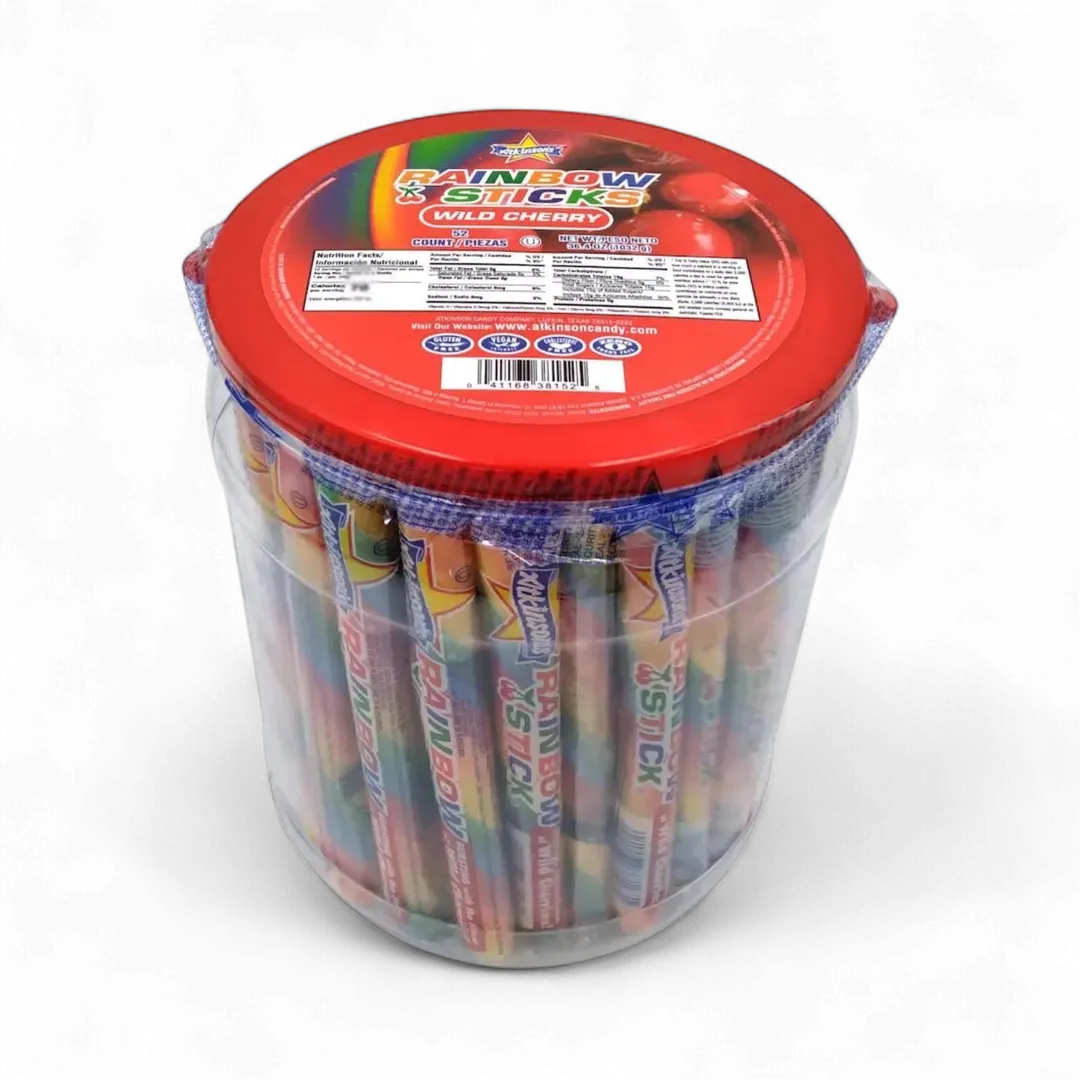Atkinson Rainbow Sticks Wild Cherry Candy Sticks 52 Count Tub