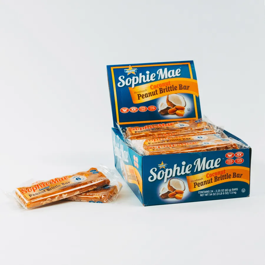 Atkinson's Sophie Mae COCONUT Peanut Brittle Bar 2.25 oz 24ct