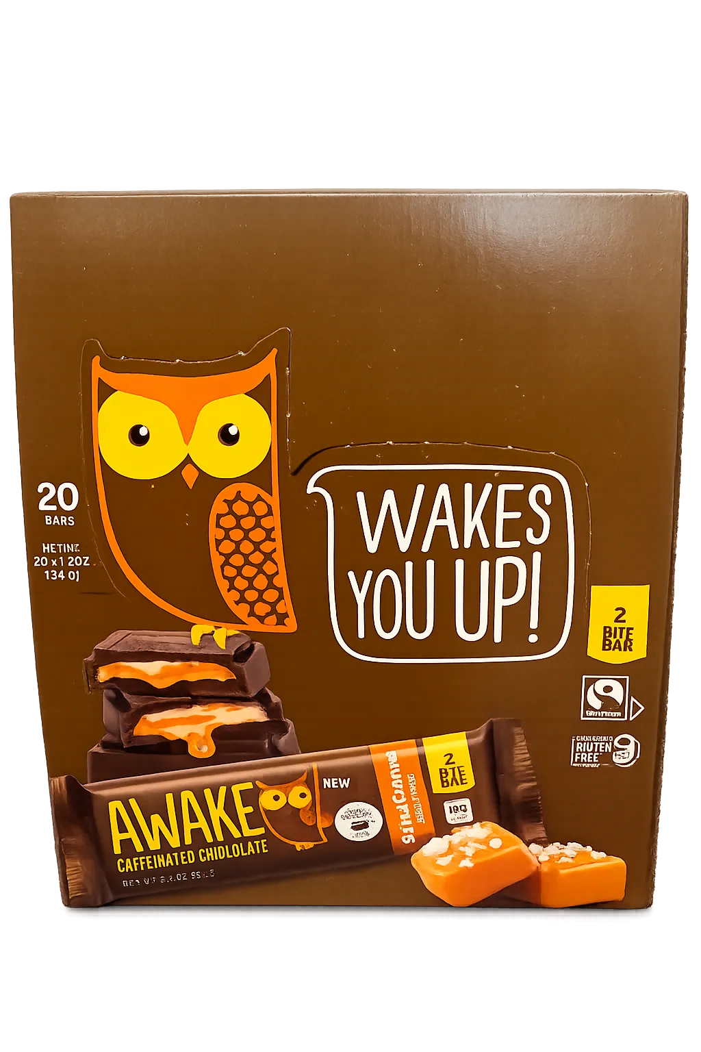 Awake Caffeine Chocolate Bar Dark Sea Salt Caramel 1.2oz 20 ct