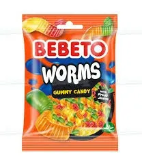 Bebeto Import Fruit Worms Gummy Fruit Juice Peg Bag 2.82 oz 12ct