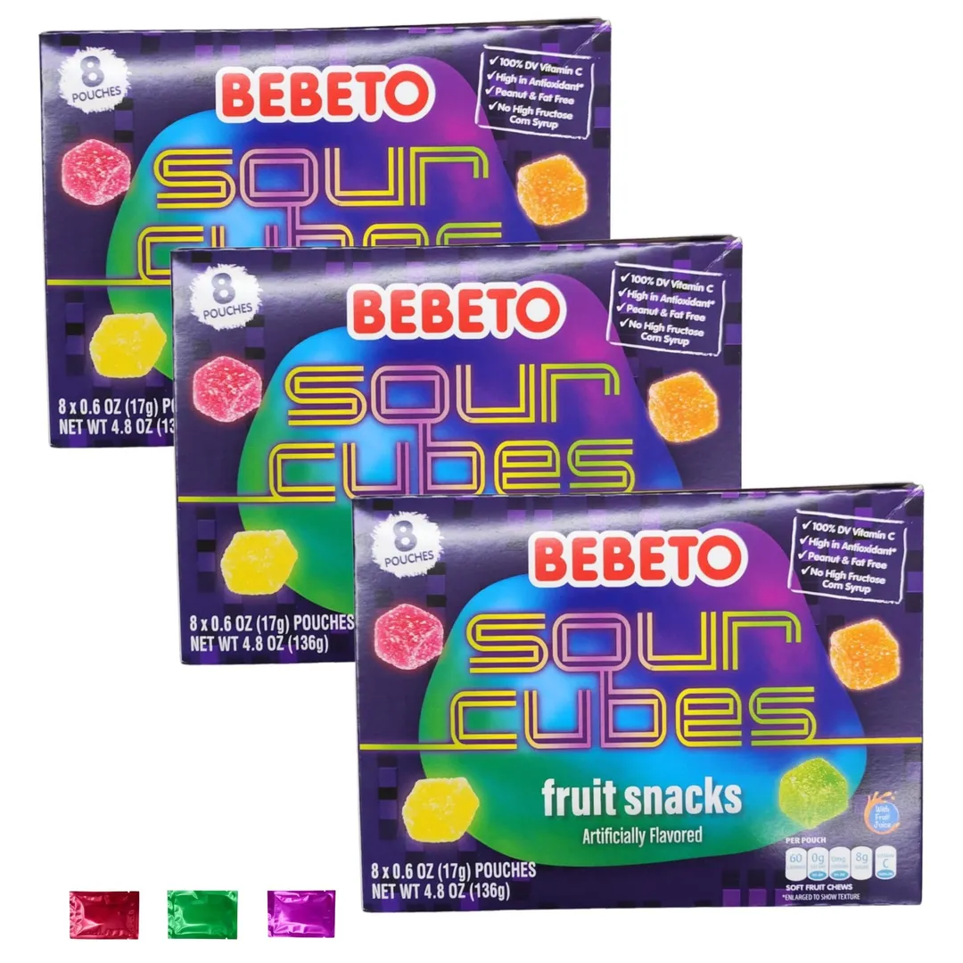 Bebeto Turkish Sour Cube Fruit Gummy Snacks Theater 4.8oz 14ct